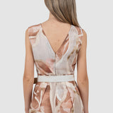 Rochie midi de vară din in cu imprimeu vegetal bej