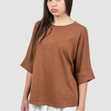 Bluză damă lejeră din viscoză cu mânecă scurtă camel