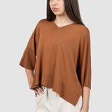 Bluză damă lejeră asimetrică cu mâneci 3/4 camel