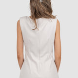 Rochie damă midi crem cu drapaj lateral și slit frontal