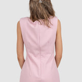 Rochie damă midi roz cu drapaj lateral și slit frontal