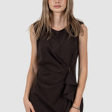 Rochie midi elegantă pentru femei cu drapaj și cataramă maro