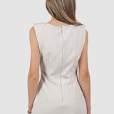 Rochie midi elegantă pentru femei cu drapaj și cataramă crem