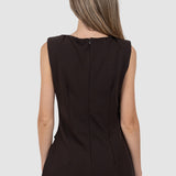 Rochie midi elegantă pentru femei cu drapaj și cataramă maro