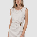 Rochie midi elegantă pentru femei cu drapaj și cataramă crem