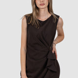 Rochie midi elegantă pentru femei cu drapaj și cataramă maro