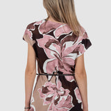 Rochie midi femei cu imprimeu floral abstract roz/maro