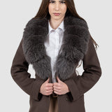 Palton damă maro cu guler din blană