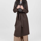 Palton damă maro cu guler din blană