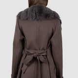 Palton damă maro cu guler din blană