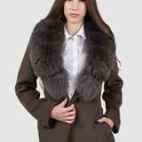 Palton damă maro cu guler din blană