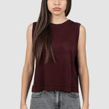Bluză damă fără mâneci din tricot fin cu tiv drept bordo