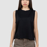 Bluză damă fără mâneci din tricot fin cu tiv decorativ negru