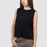 Bluză damă fără mâneci din tricot fin cu tiv decorativ negru