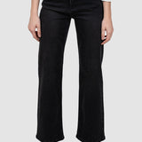 Pantaloni denim damă evazați din denim negru stretch