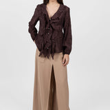 Pantaloni damă largi bej cu talie înaltă