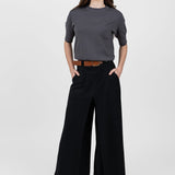 Pantaloni damă largi negri talie înaltă