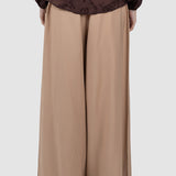 Pantaloni damă largi bej cu talie înaltă