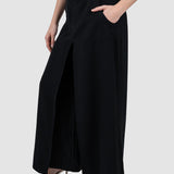 Pantaloni damă largi negri talie înaltă