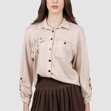 Cămașă damă crem cu broderie