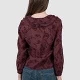 Cămașă damă bordo cu volane și imprimeu paisley