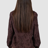 Cămașă damă maro cu volane și imprimeu paisley