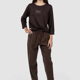 Bluză damă maro cu aplicație fluture decorativ