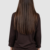 Bluză damă maro cu aplicație fluture decorativ