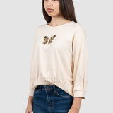 Bluză damă piersică cu aplicație fluture leopard