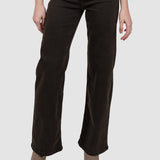 Pantaloni denim damă evazați din denim maro elastic