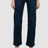 Pantaloni damă evazați din denim albastru elastic