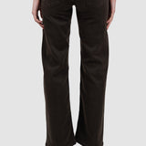 Pantaloni denim damă evazați din denim maro elastic