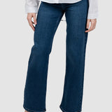 Pantaloni denim damă evazați din denim albastru stretch