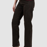 Pantaloni denim damă evazați din denim maro elastic