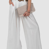 Pantaloni damă wide leg cu pliuri și buzunare alb