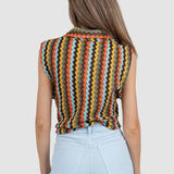 Cămașă damă fără mâneci cu imprimeu zig-zag multicolor