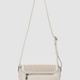 Geantă crossbody femei cu clapetă împletită crem