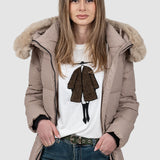 Geacă femei matlasată cu glugă bej