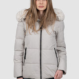 Geacă femei matlasată cu glugă bej