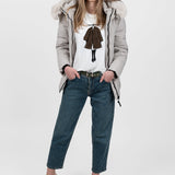 Geacă femei matlasată cu glugă bej