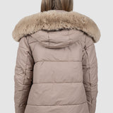 Geacă femei matlasată cu glugă bej