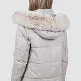 Geacă femei matlasată cu glugă bej