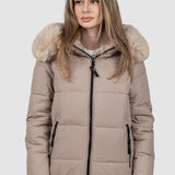 Geacă femei matlasată cu glugă bej