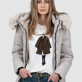 Geacă femei matlasată cu glugă bej