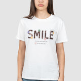 Tricou femei bumbac elastic cu imprimeu text, alb maro