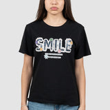 Tricou femei bumbac elastic cu imprimeu SMILE, negru