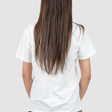 Tricou femei bumbac elastic cu imprimeu text, alb maro