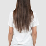 Tricou femei bumbac elastic cu imprimeu, alb negru