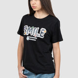 Tricou femei bumbac elastic cu imprimeu SMILE, negru