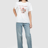 Tricou femei bumbac elastic cu imprimeu floral, alb cărămiziu